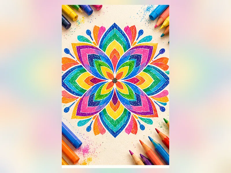 Original colourful finished creative project example for Draw patterns using just three colours