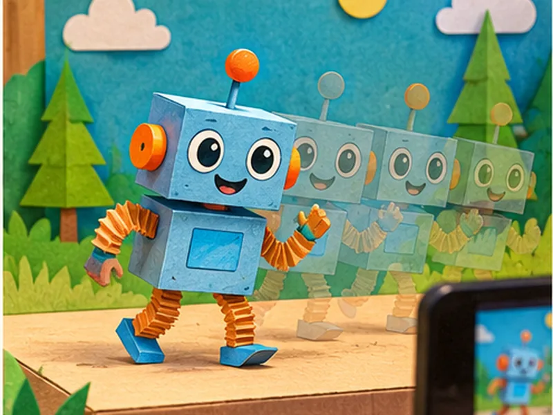 Original colourful finished creative project example for Create a paper stop-motion scene