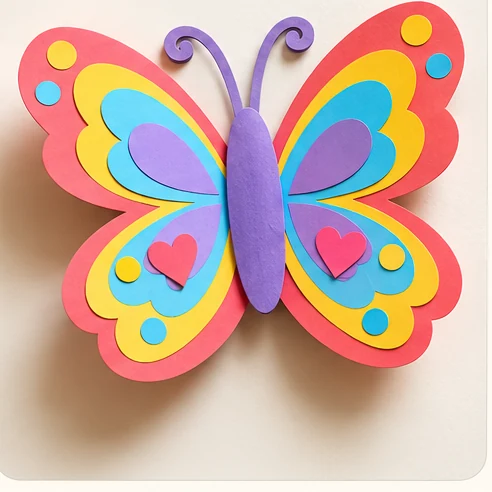 Stage 6 of 6: Lift the wings very slightly for depth and display the finished butterfly. Explain one design choice you made.